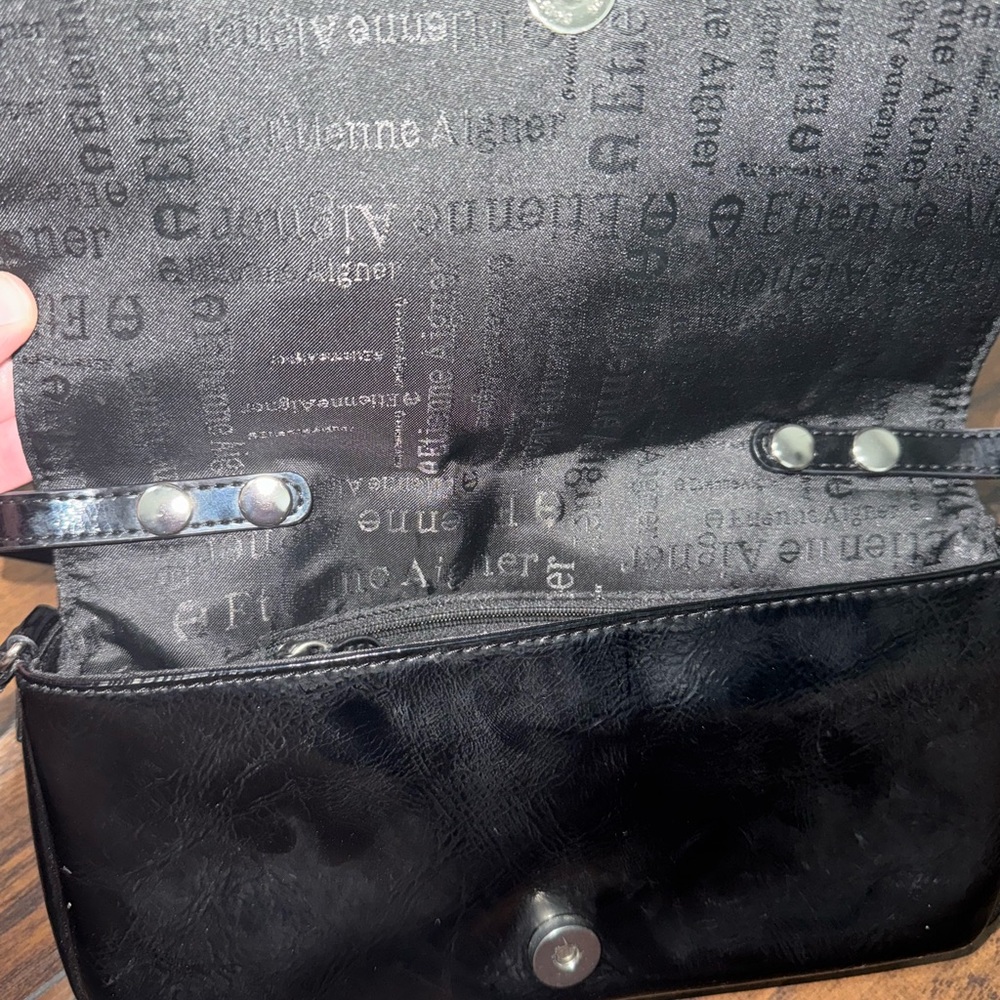 Etienne Aigner Black Clutch with Wristlet and Textured Finish - Picture 3 of 3